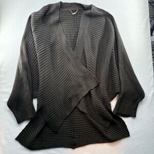 The Row Black Ribbed Open Front Wrap Sweater